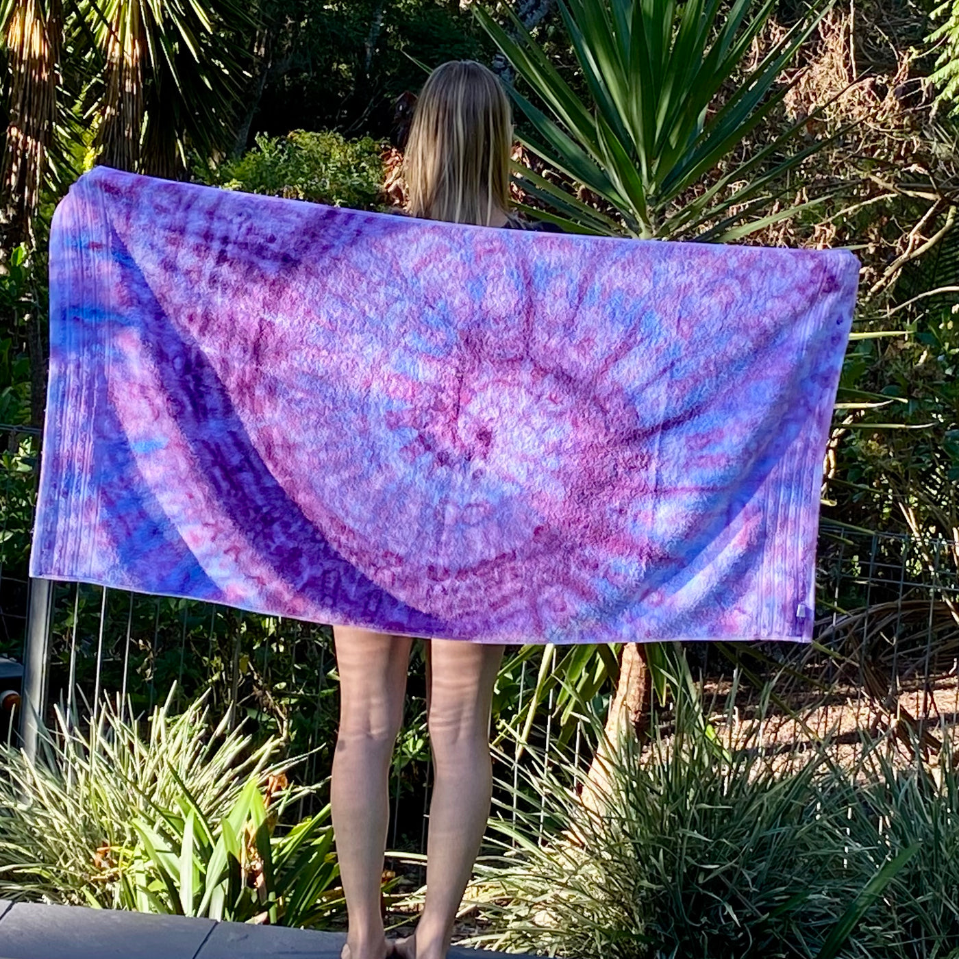 #8 purple spiral Beach Towel