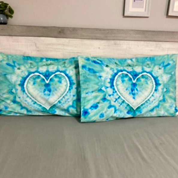 Hand Dyed pillow slips set of 2 | HEARTS