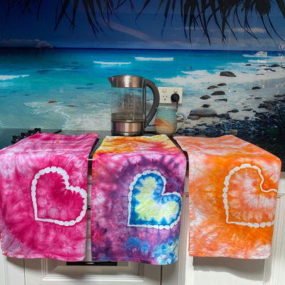 Set of 3 - Hand-Dyed Heart Tea Towel Set