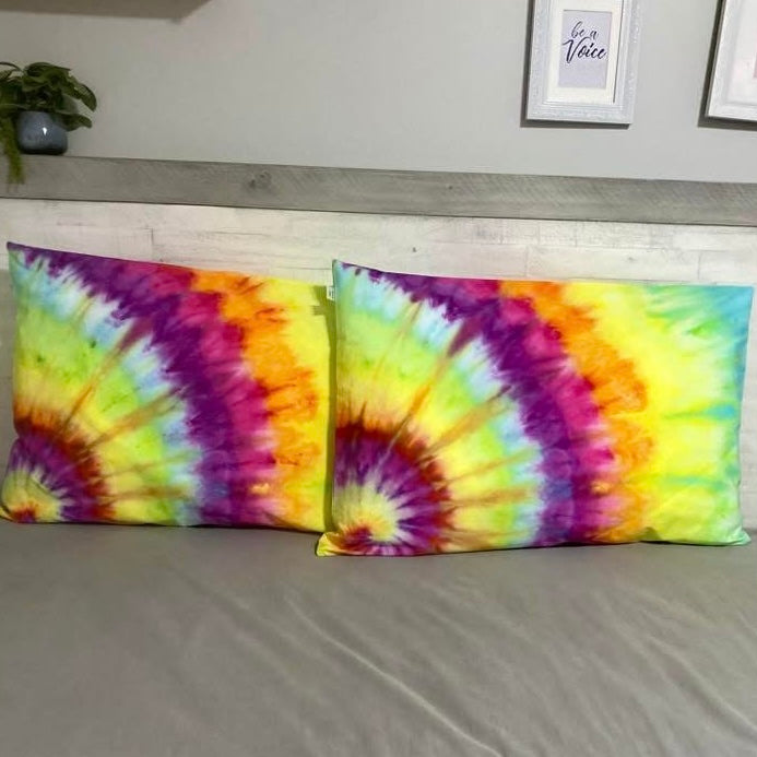 Hand Dyed pillow slips set of 2 | Rainbow spiral