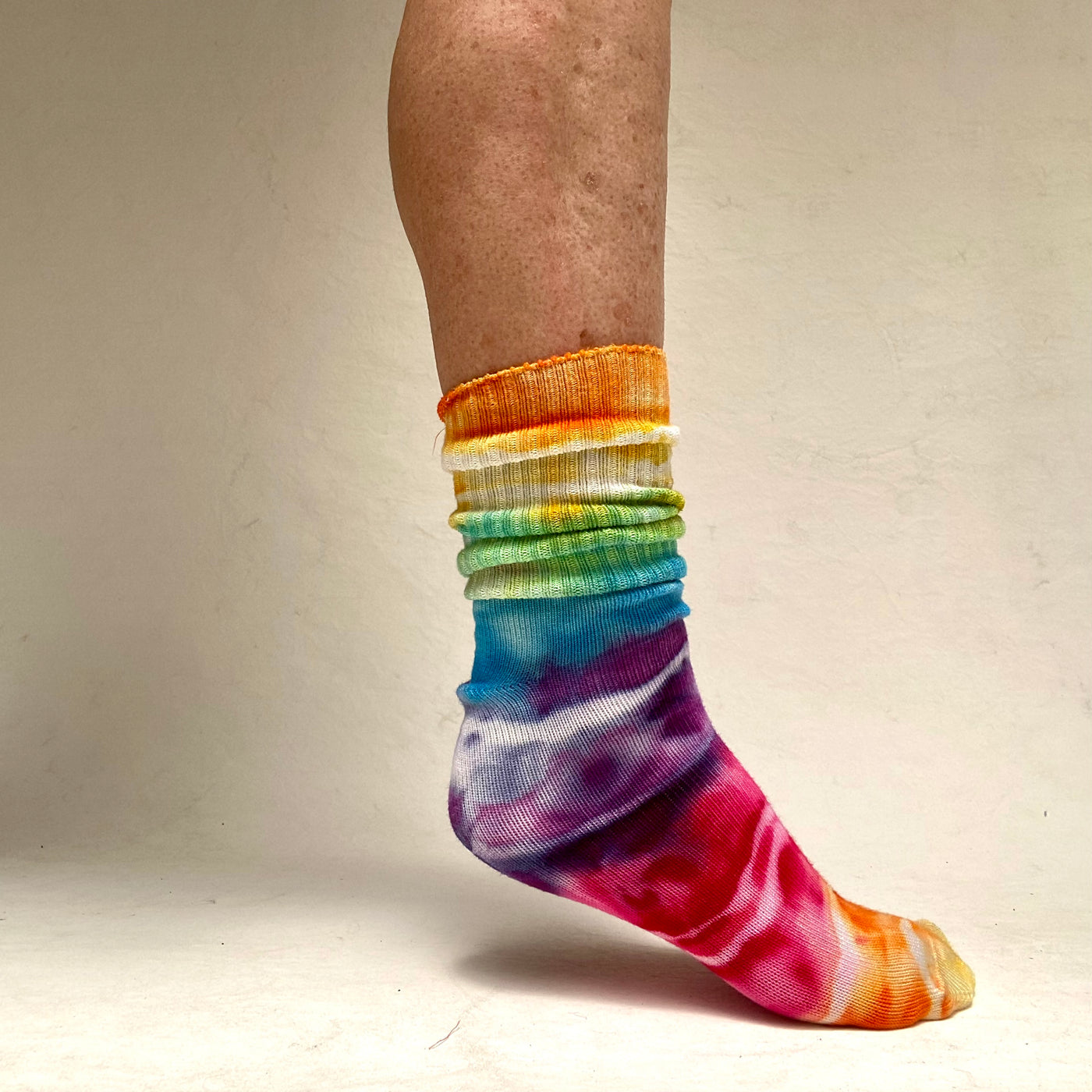Calf socks  Size 7-10 - Rainbow with Purple