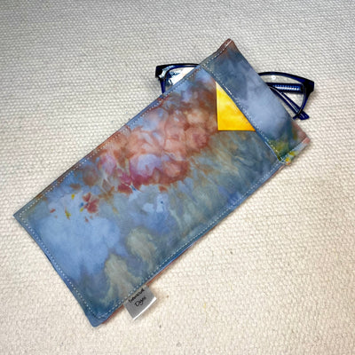 #11 Tie Dye Glasses Case - blueish-grey with yellow tab