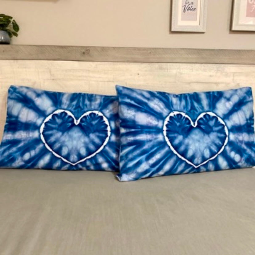 Hand Dyed pillow slips set of 2 | HEARTS