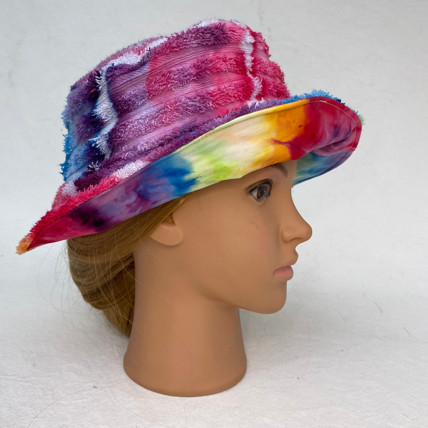 #41 Rainbow - tie dye towelling reversible Bucket Hat