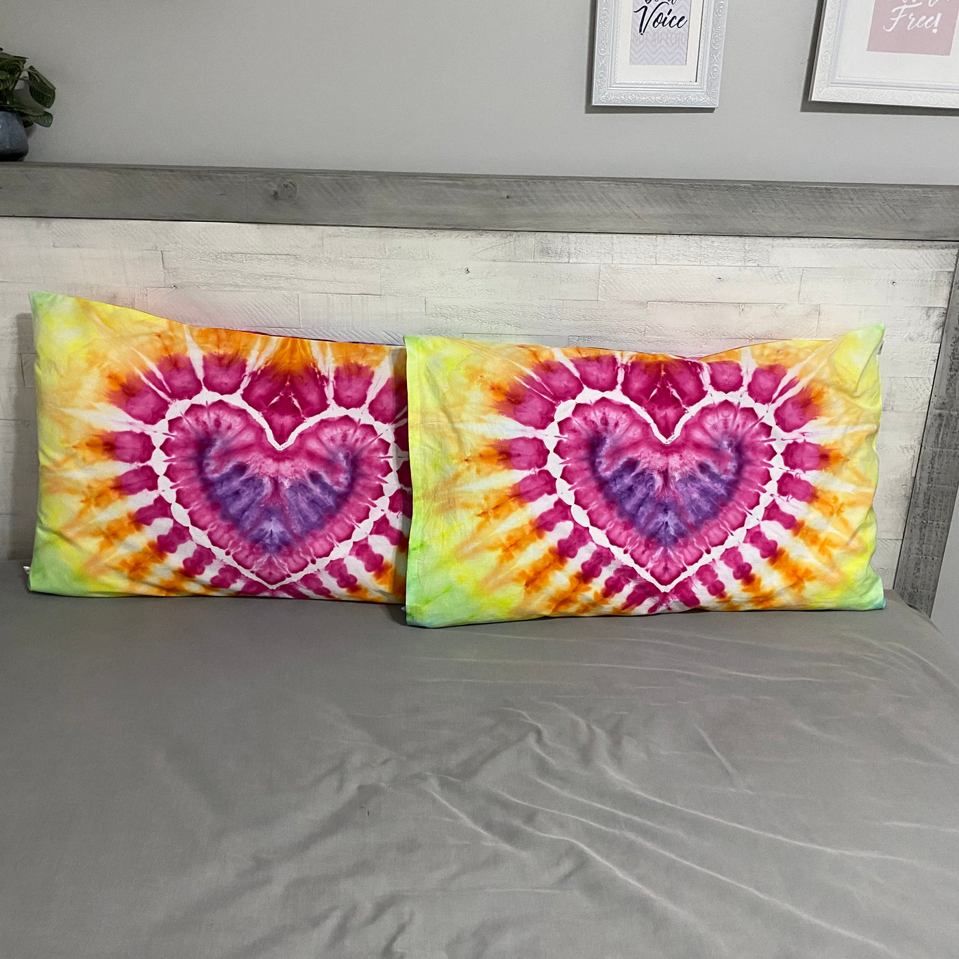 Hand Dyed pillow slips set of 2 | HEARTS