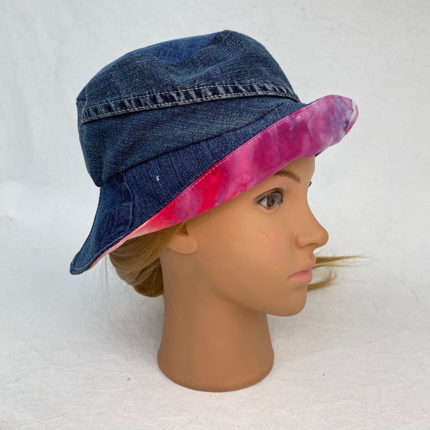 #32 Pink/Purple tie dye denim reversible Bucket Hat