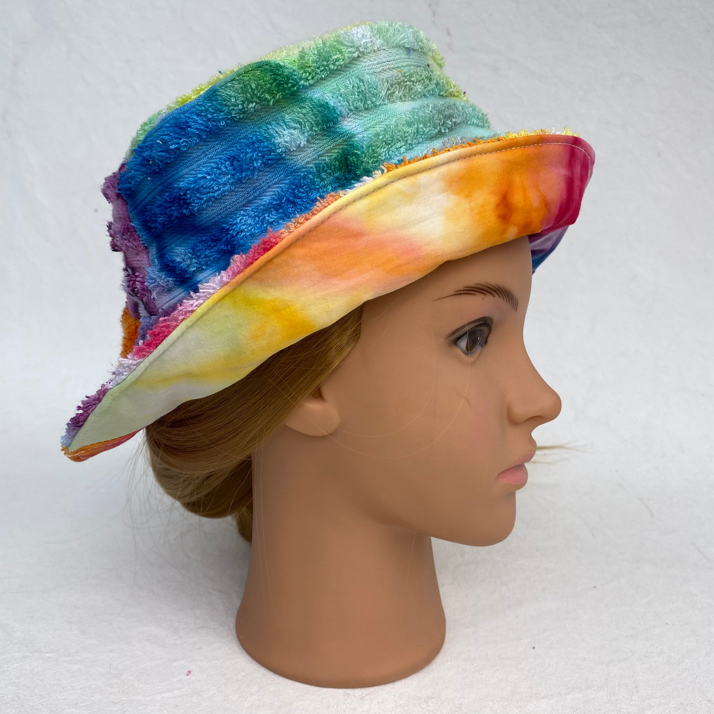 #31 Rainbow - tie dye towelling reversible Bucket Hat