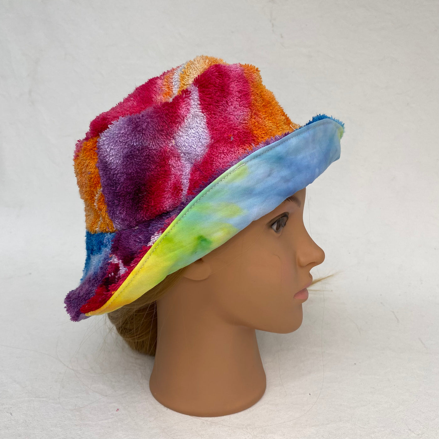 #38 Rainbow - tie dye towelling reversible Bucket Hat