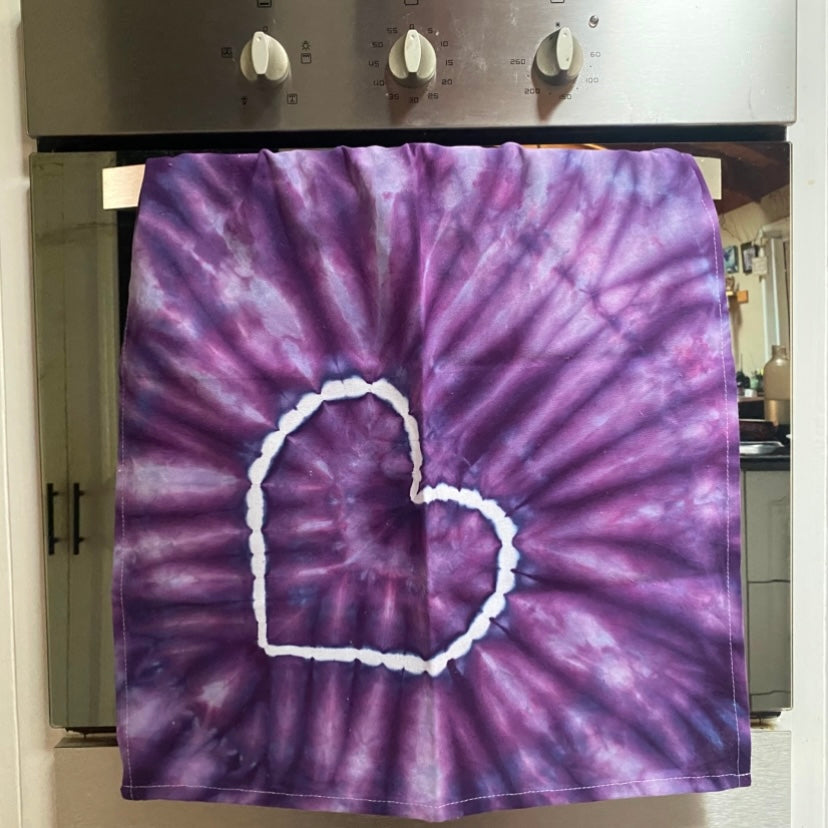 Tie Dye HEART Tea Towel