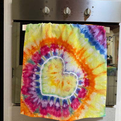 Tie Dye HEART Tea Towel