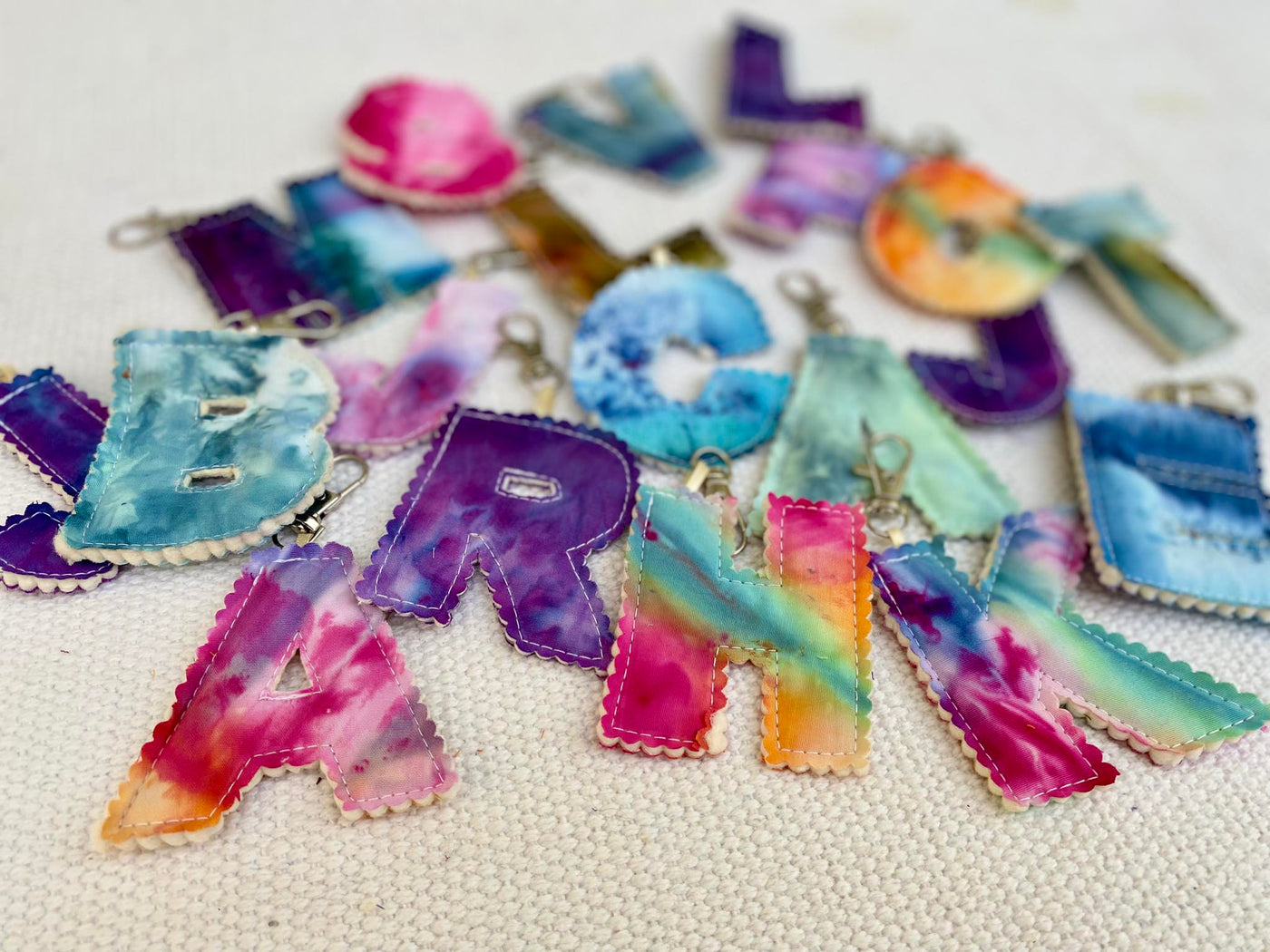 Tie Dye Alphabet Keyrings