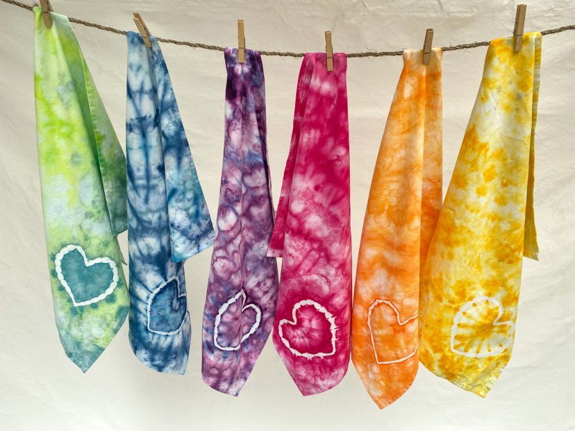 Set of 3 - Hand-Dyed Heart Tea Towel Set