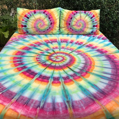Rainbow Spiral tie dyed throw set