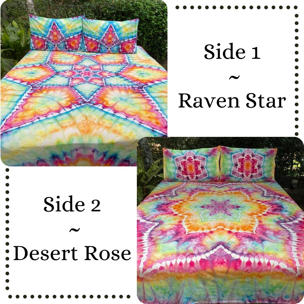 Artisan Double sided  |  hand dyed doona cover  |  Raven Star + Desert Rose