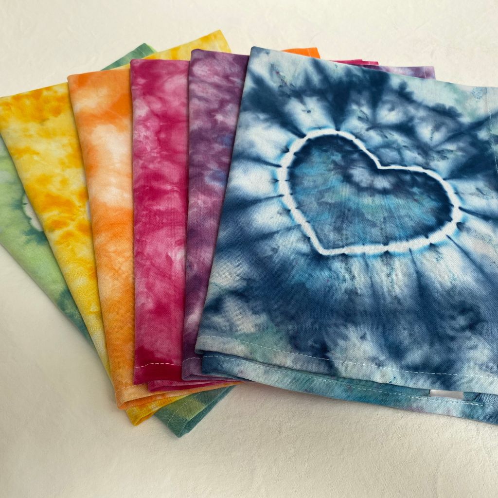 Sat of 6 | Hand Dyed Rainbow Heart tea towels