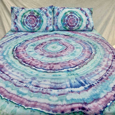 light blue and light purple tie dye bed